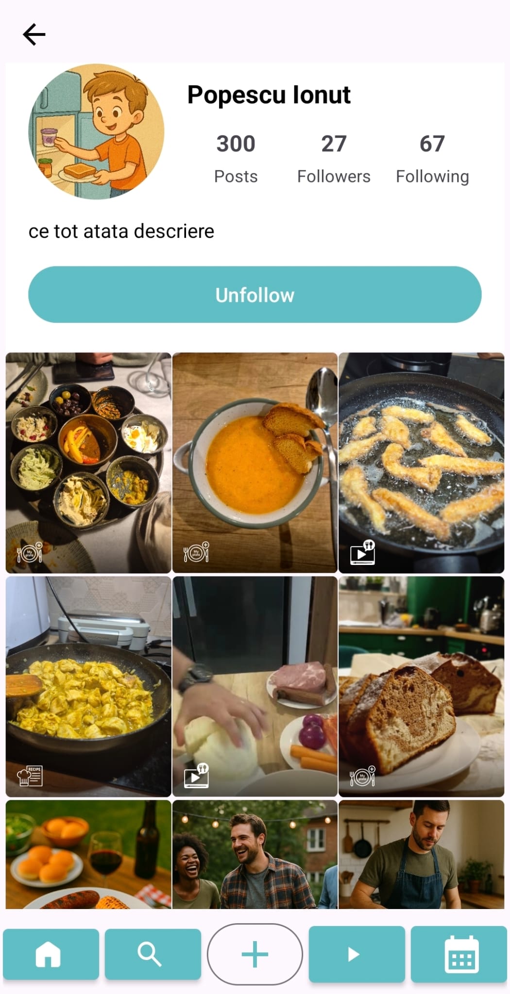 Food creator profile with follow button